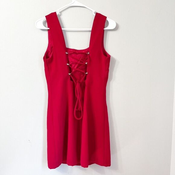 Y2K Rampage Womens Red A Line Dress 7 Sleeveless Pleated Criss Cross Back Tie - Picture 7 of 8